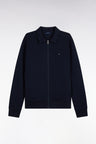 Zip-up sweatshirt with polo collar in navy cotton, straight cut