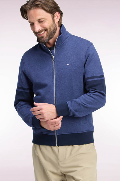 Sweatshirt zippé à col montant en molleton coton chiné coupe droite - Image 1