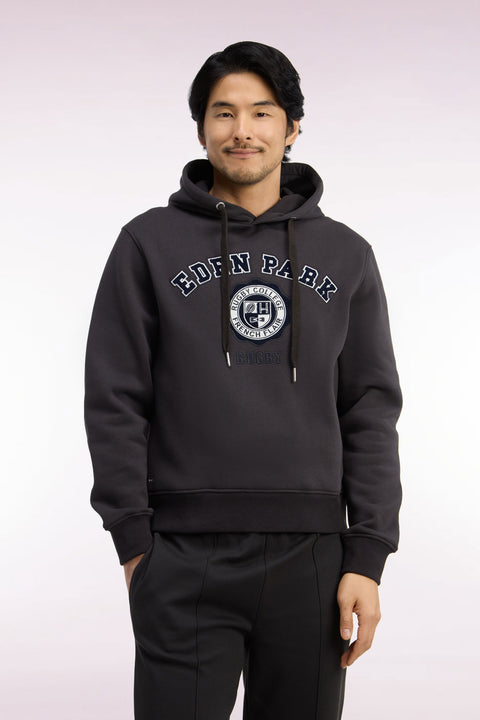 Sweatshirt à capuche en molleton marron broderie héritage rugby coupe droite - Image 3