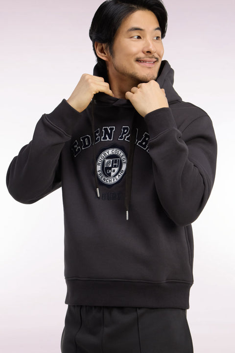 Sweatshirt à capuche en molleton marron broderie héritage rugby coupe droite - Image 1