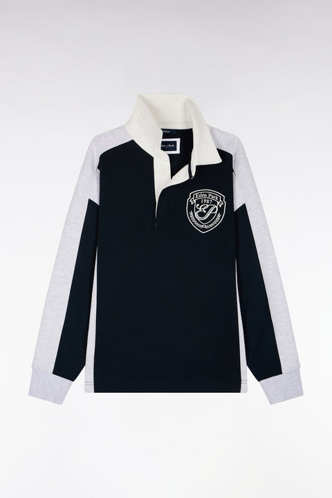Sweatshirt unisexe à col maillot en interlock marine et découpes contrastées coupe loose - Image 2