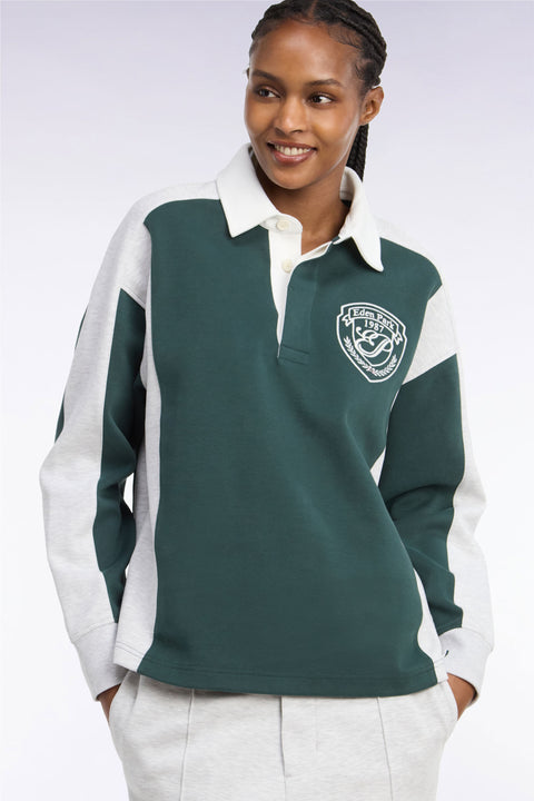 Sweatshirt unisexe à col maillot en interlock vert et découpes contrastées coupe loose - Image 1