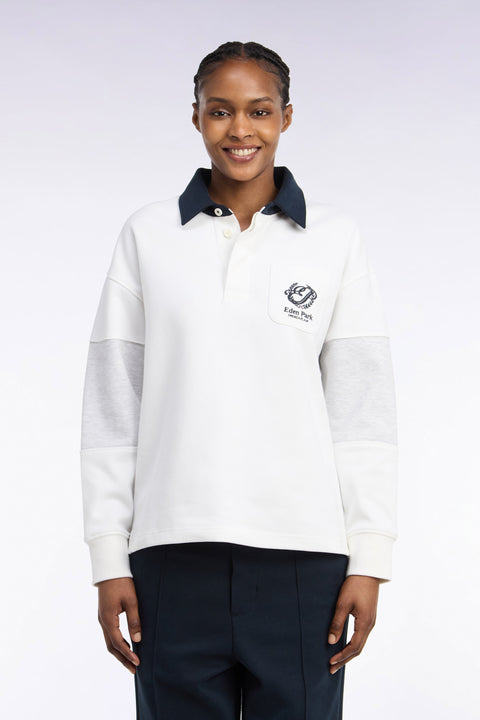 Unisex jersey collar sweatshirt in ecru interlock with heritage embroidery, loose cut - Image 3