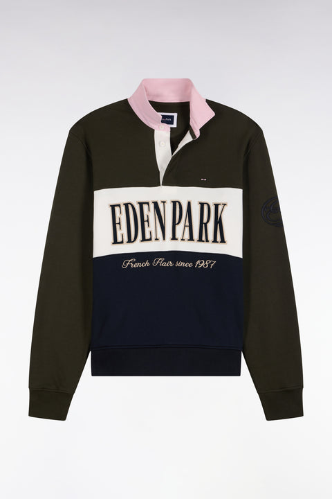 Sweatshirt zippé à col polo kaki coupe droite - Image 2