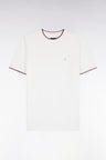 T-shirt manches courtes en coton écru à bords-côtes rayés coupe droite