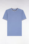 T-shirt manches courtes en coton bleu à bords-côtes rayés coupe droite