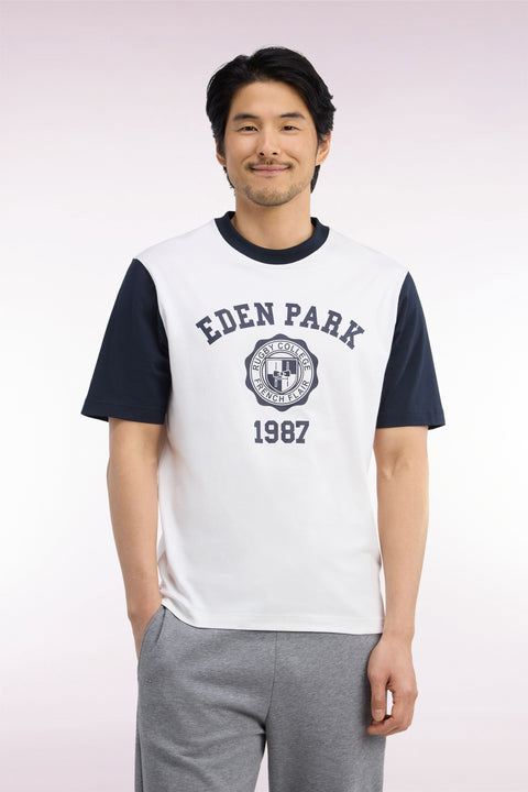 T-shirt manches courtes bicolore en coton écru sérigraphié coupe droite - Image 3