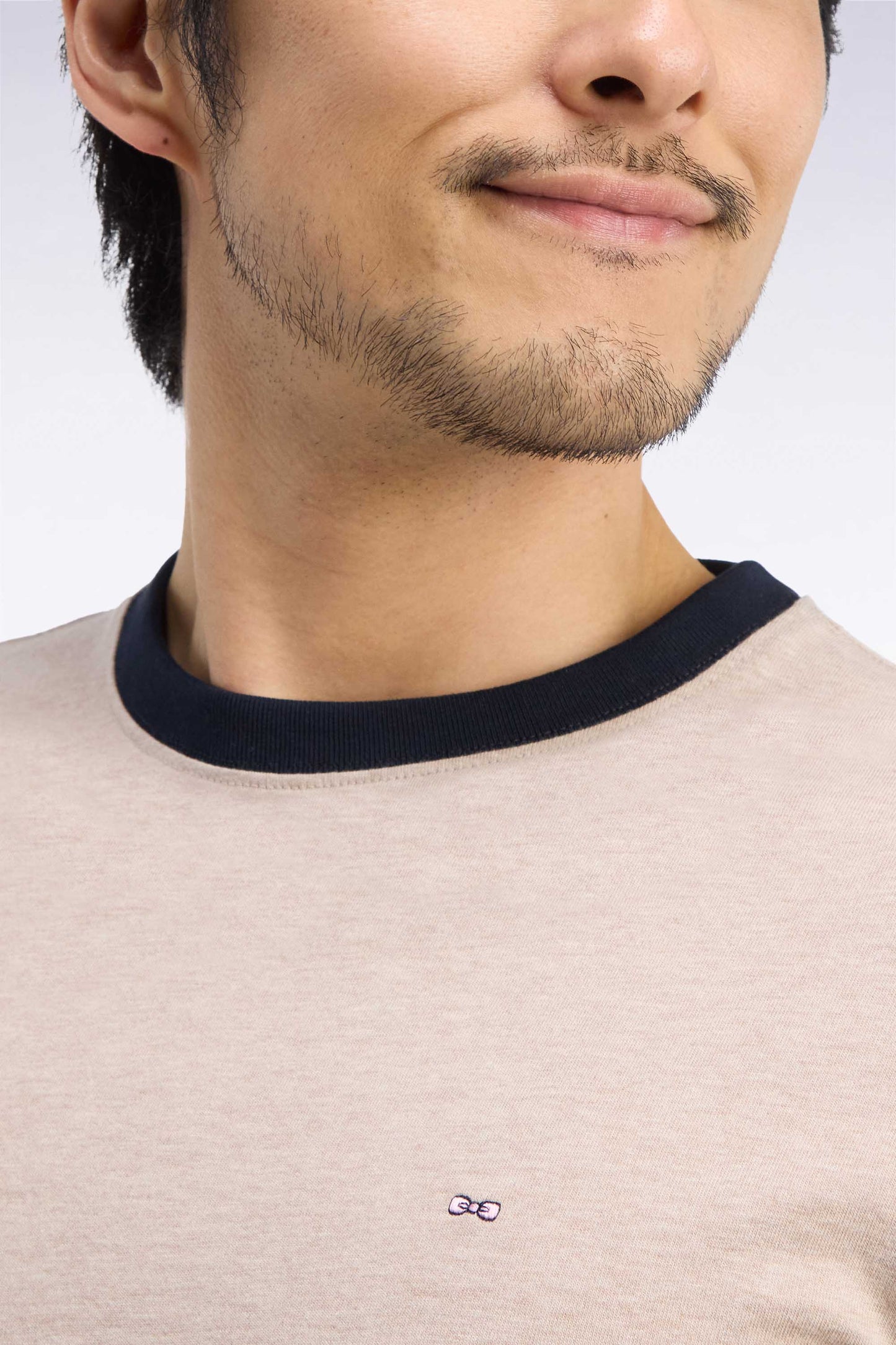 T-shirt manches longues en coton peigné beige coupe droite