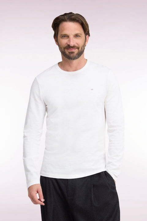 T-shirt manches longues en coton écru coupe ajustée - Image 3