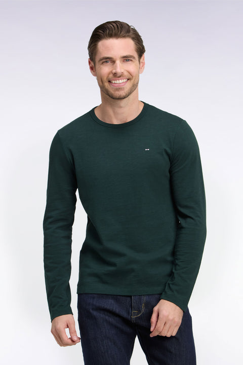T-shirt manches longues en coton vert foncé coupe ajustée - Image 3