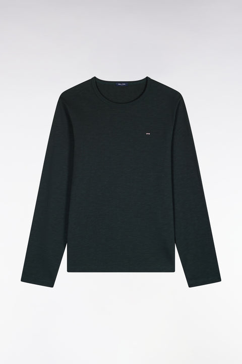 T-shirt manches longues en coton vert foncé coupe ajustée - Image 2