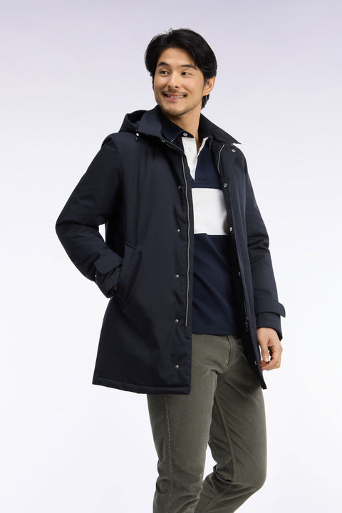 Black nylon raincoat with removable hood - Image 1