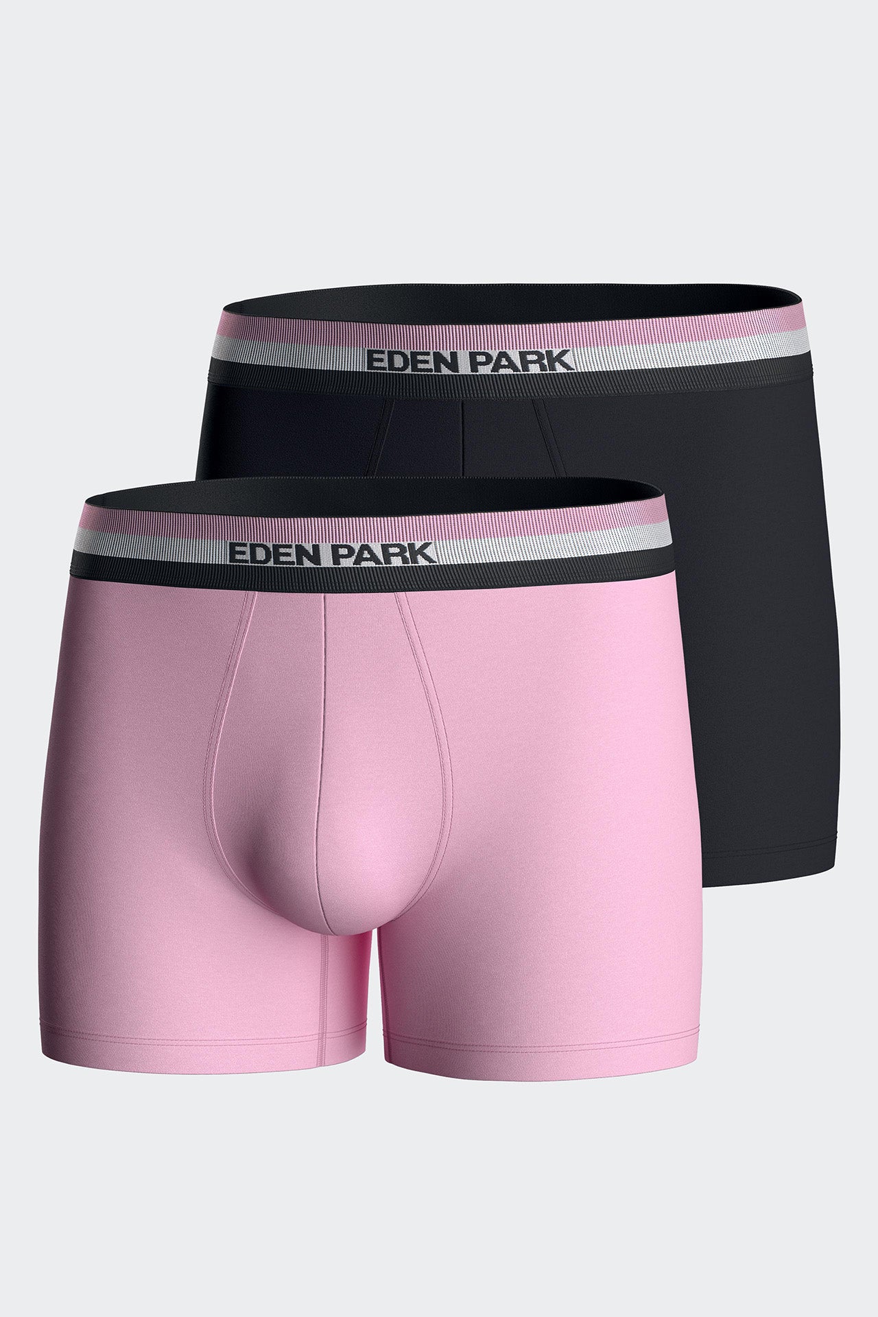 Lot de deux boxers en jersey de coton stretch marine et rose à ceinture tricolore