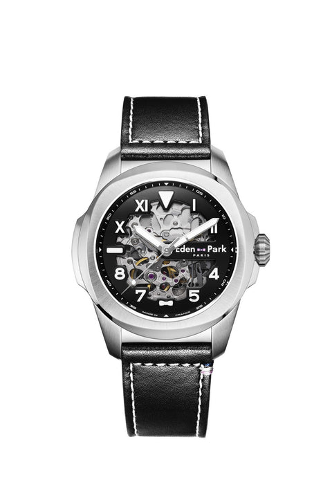 Montre automatique skeleton en cuir noir - Image 1
