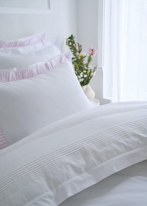Housse de couette en percale de coton blanche bordures roses rayées - Image 3