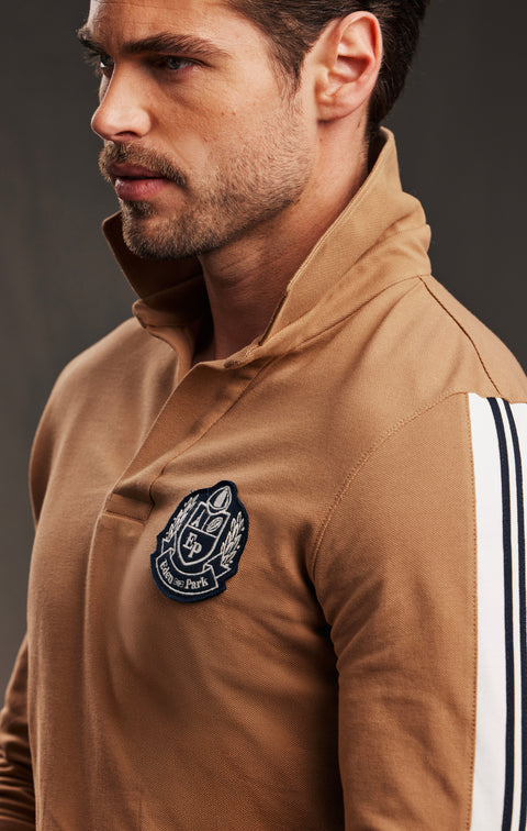 PAP'ATELIER upcycled camel cotton rugby shirt with braided detail - Image 3