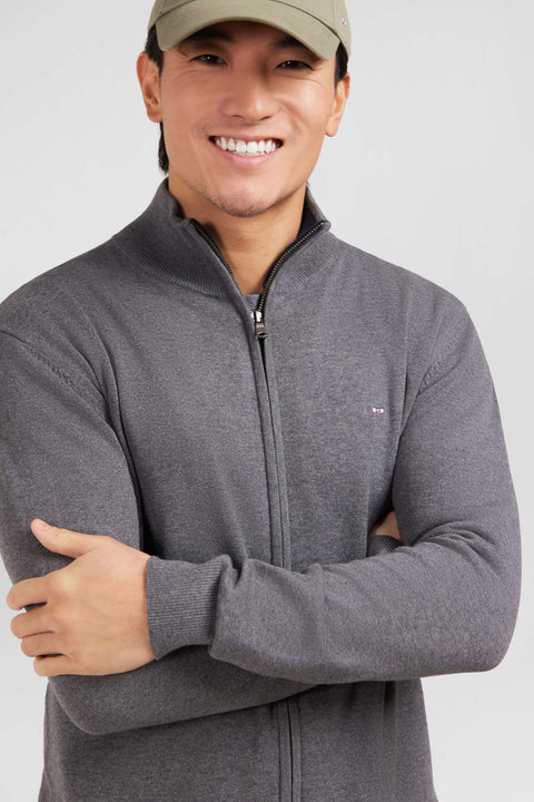 Cardigan gris zippé en coton - Image 3