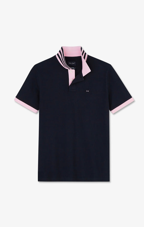 Polo bleu marine en coton pima avec détails contrastés - Image 2