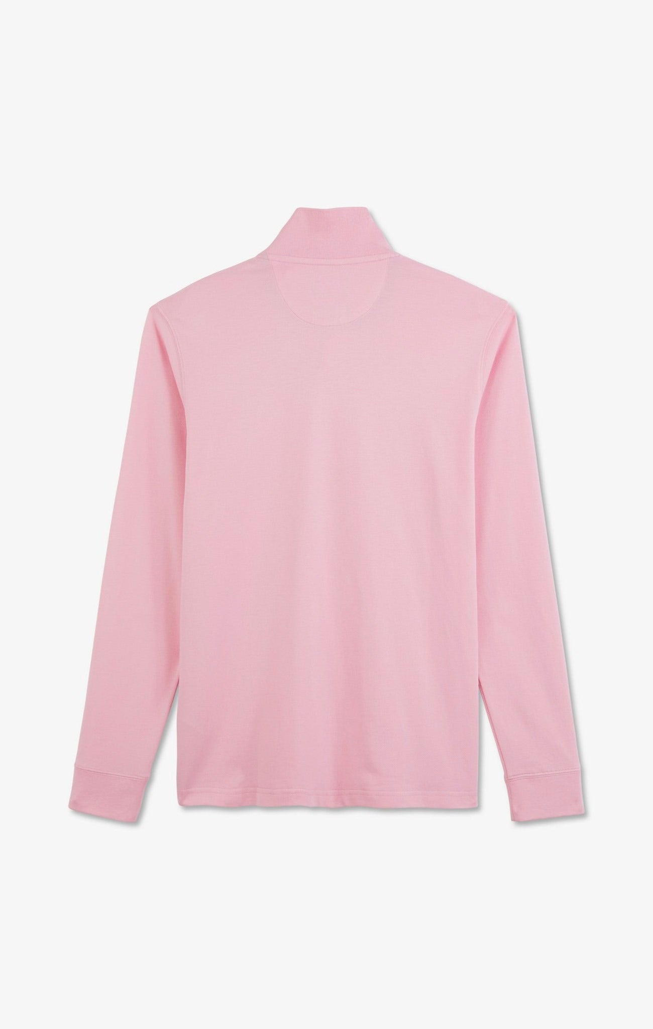 Polo manches longues rose uni en piqué de coton stretch