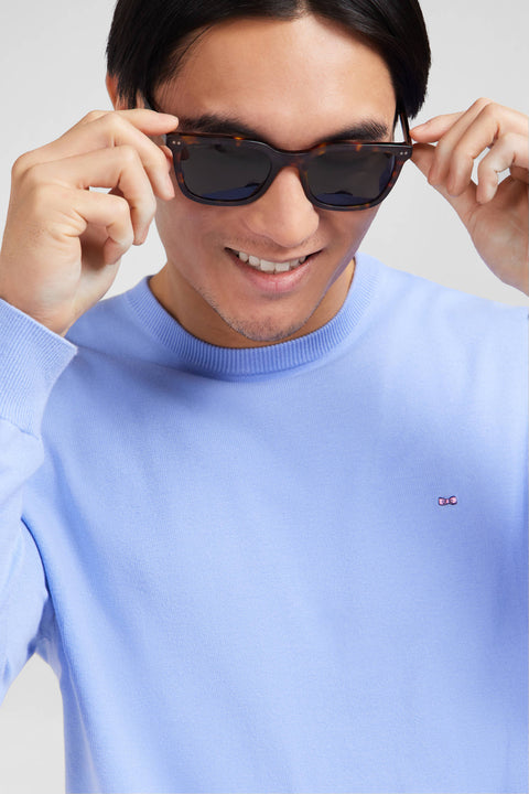 Pull bleu à col rond en coton - Image 1