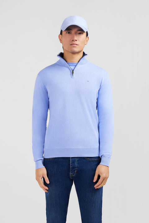 Blue cotton jersey jumper with trucker neck - Image 1