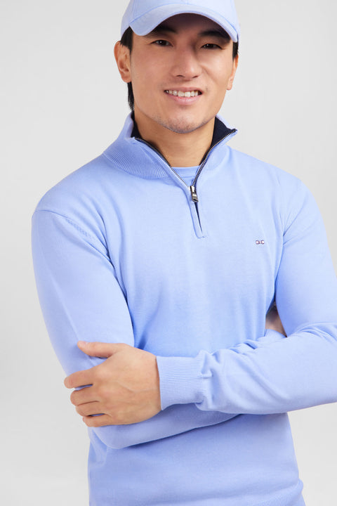 Blue cotton jersey jumper with trucker neck - Image 1
