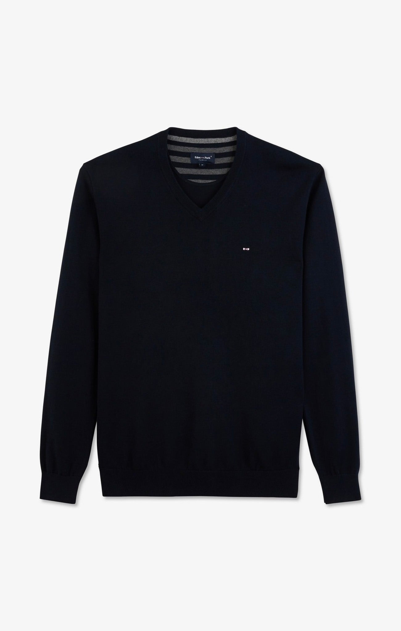 Pull bleu marine à col V en coton