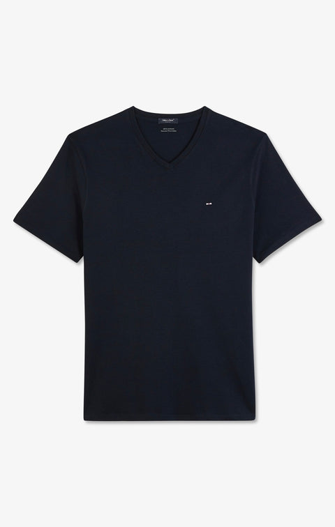 V-neck navy light pima cotton t-shirt - Image 2