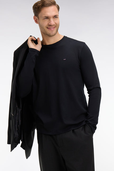 Long sleeved black cotton t-shirt - Image 1