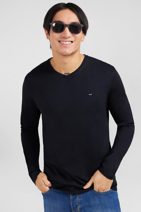Long sleeved black V neck t-shirt - Image 2