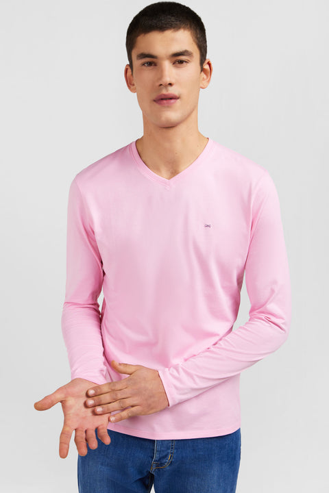 Long sleeved pink V neck t-shirt - Image 3