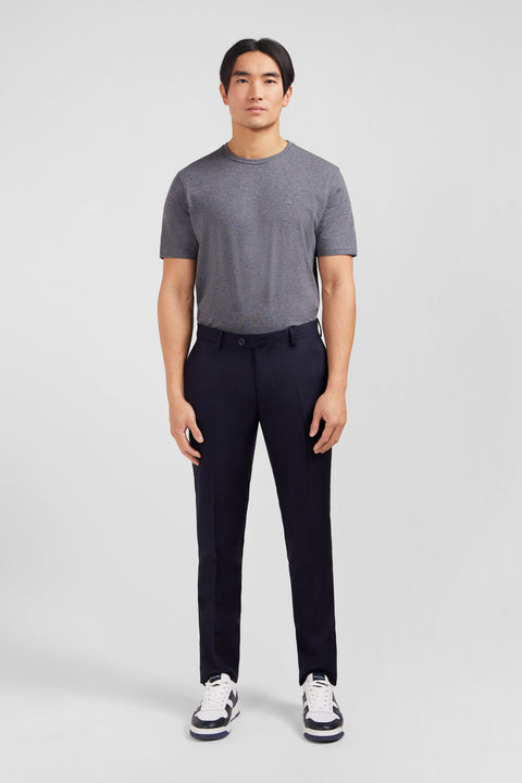 Slim dark blue wool trousers with broken fold - Image 1