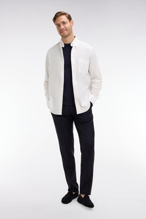 Pantalon slim bleu foncé en laine à plis cassés - Image 1