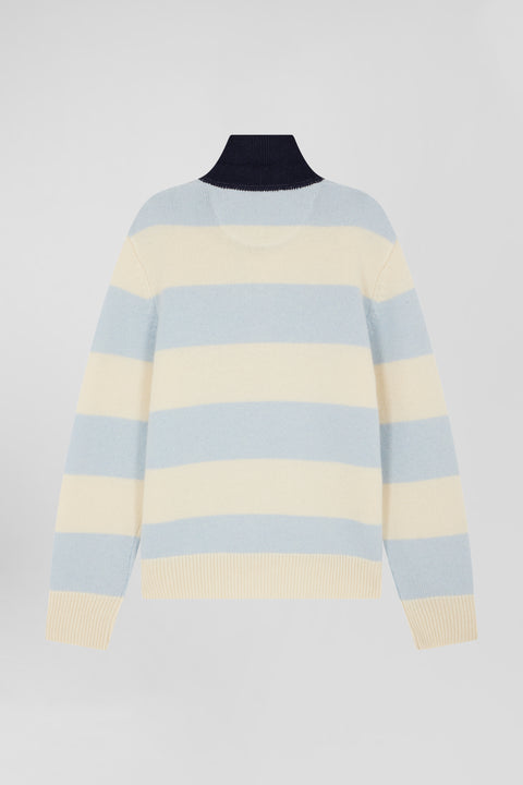 Blue and ecru striped wool and cashmere polo-neck sweater - Image 2