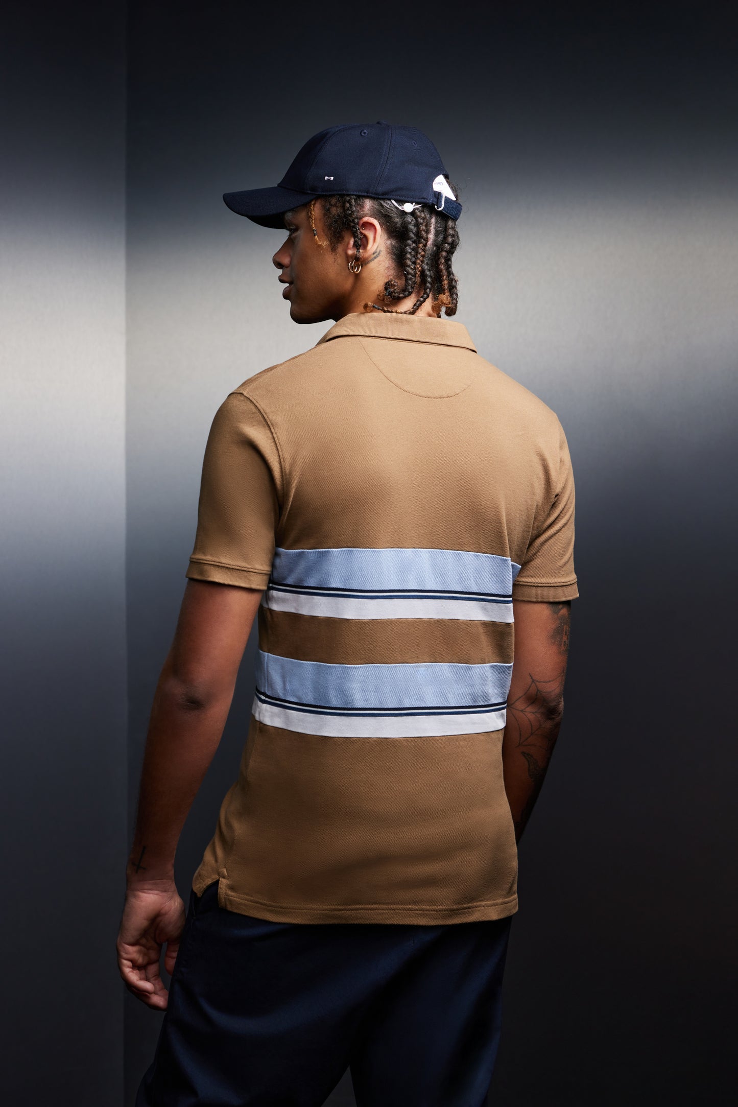 Maillot en coton camel à rayures ciel coupé cousu upcyclé Pap'Atelier