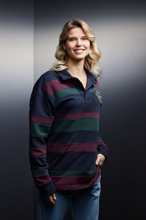 Maillot à rayures rugby tricolore marine vert et bordeaux upcyclé Pap'Atelier - Image 2