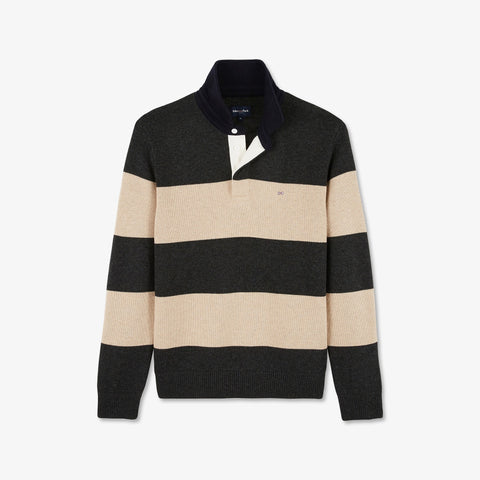 Pull beige rayé à col polo - Image 2