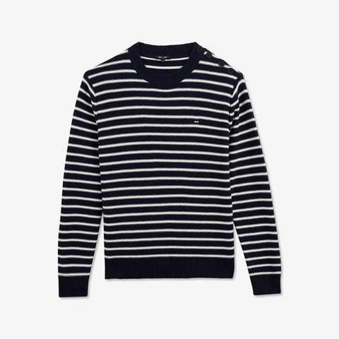 Jumper in navy blue striped knit - Image 2