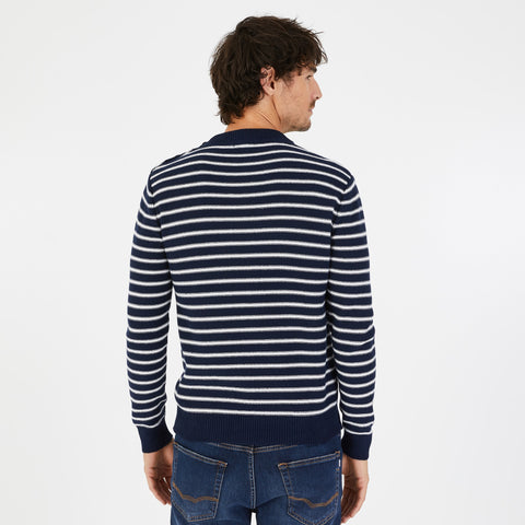 Jumper in navy blue striped knit - Image 3