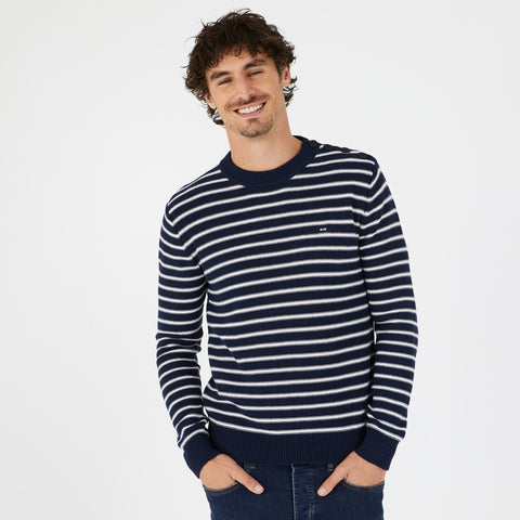 Jumper in navy blue striped knit - Image 1