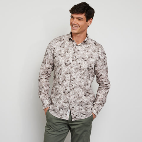 Chemise beige en lin à imprimé feuilles - Image 3