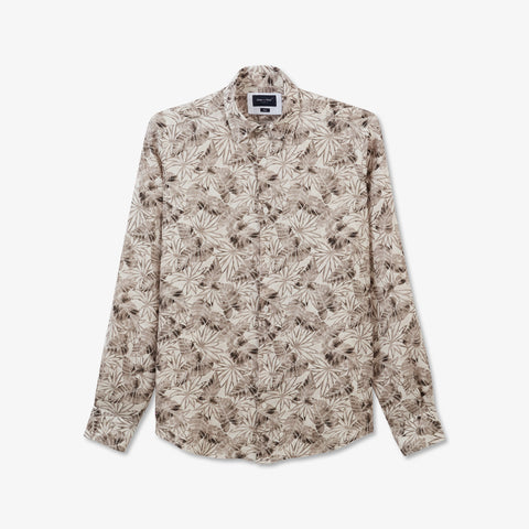 Chemise beige en lin à imprimé feuilles - Image 2