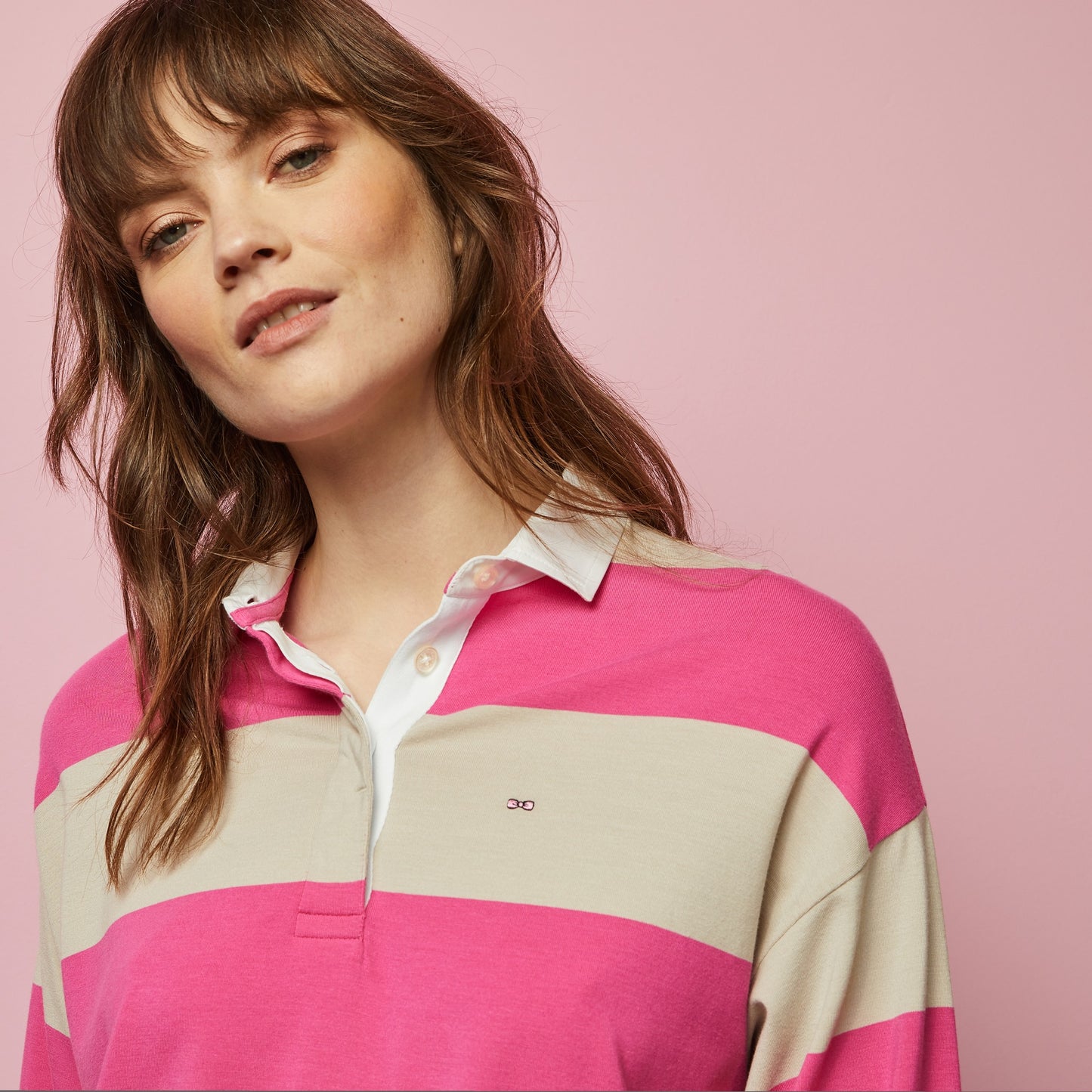 Long-sleeved rugby shirt with wide stripes