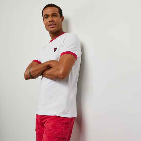 T-shirt uni blanc à finitions contrastés - Image 1