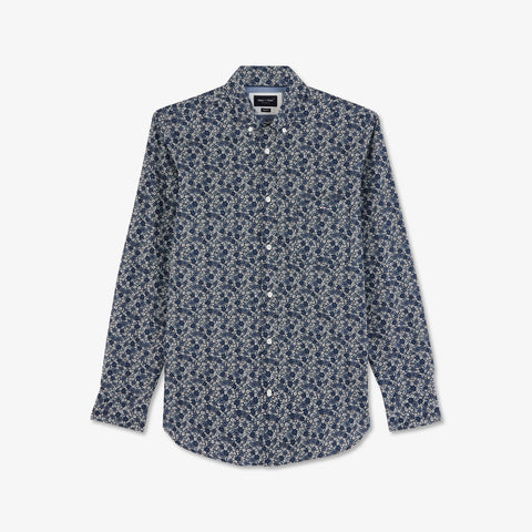 Chemise bleu marine en popeline de coton fleuri - Image 2