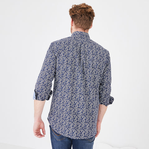 Chemise bleu marine en popeline de coton fleuri - Image 3