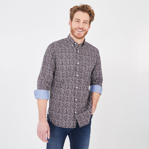 Chemise marron en popeline de coton fleuri - Image 1
