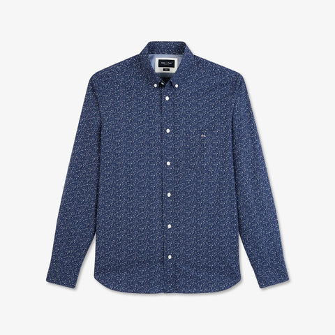 Chemise bleu marine à motif fleuri gris - Image 2