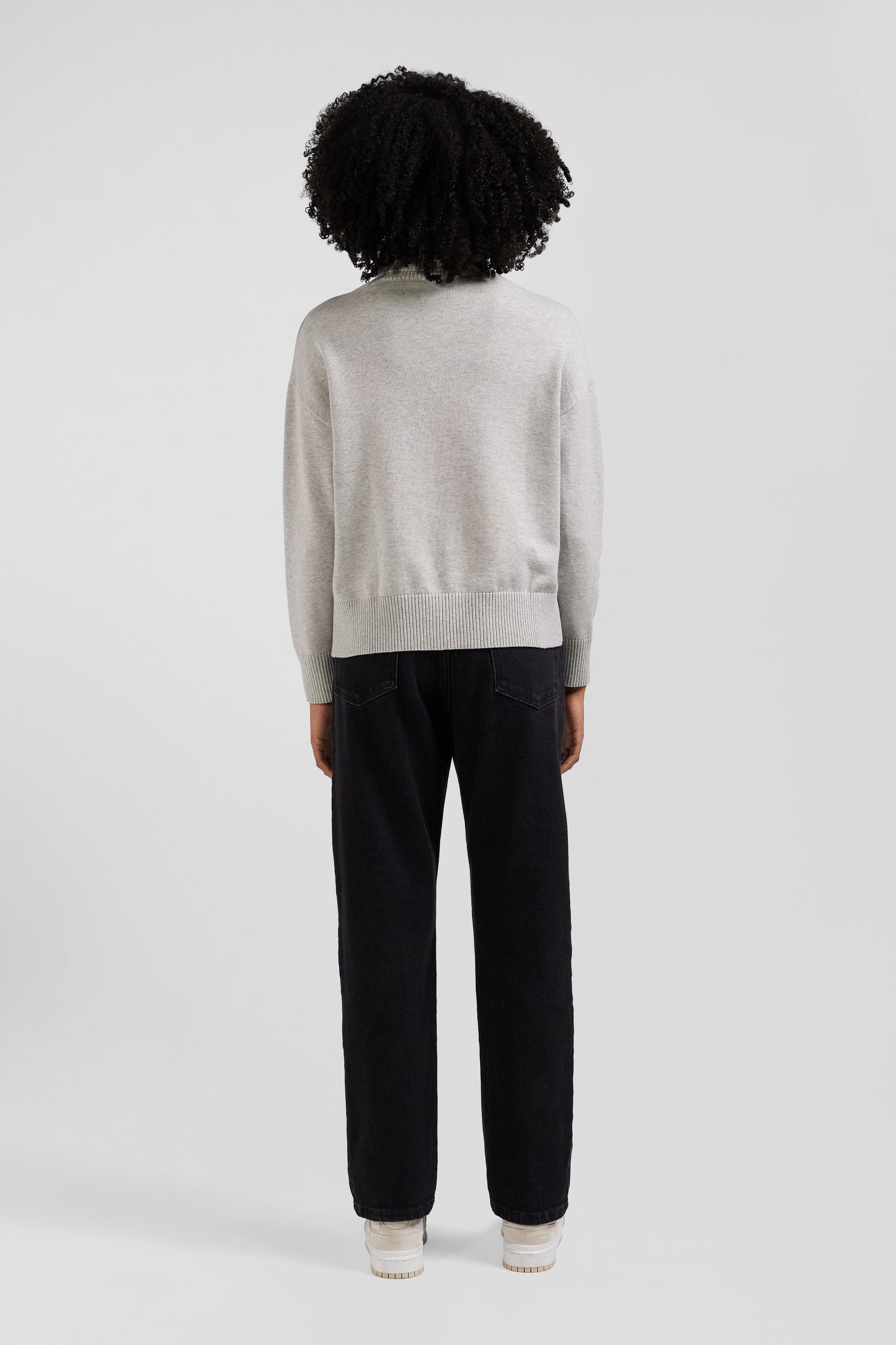 Relaxed light grey wool and cotton turtleneck jumper