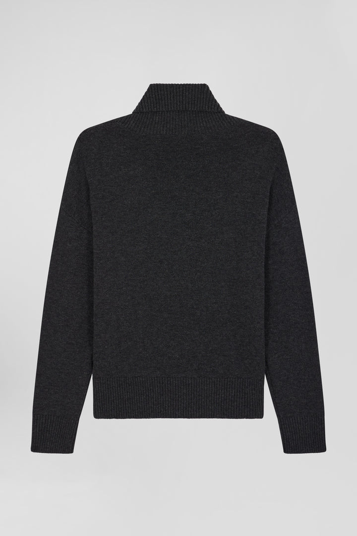 Relaxed mottled grey wool and cotton turtleneck jumper